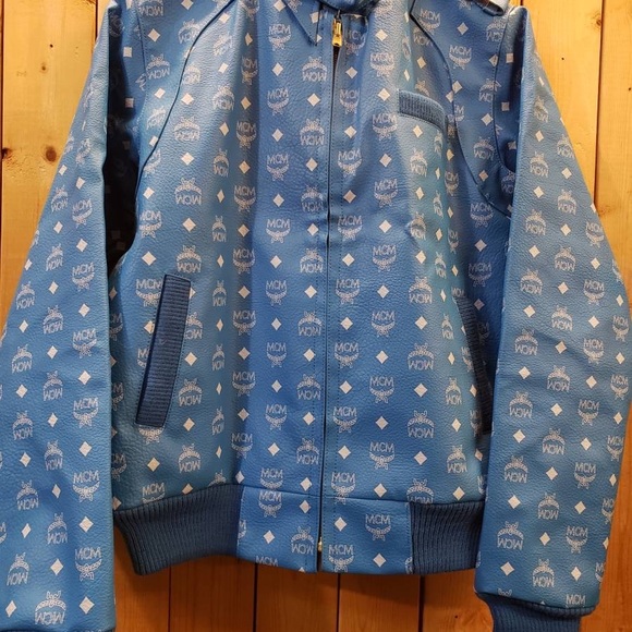 MCM x Tisa Rare Blue Monogram Biker Jacket sz SM - Picture 2 of 10